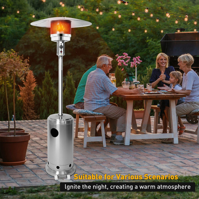 36,000 BTU Outdoor Propane Patio Heater with Stainless Steel Burner and Wheels, Silver