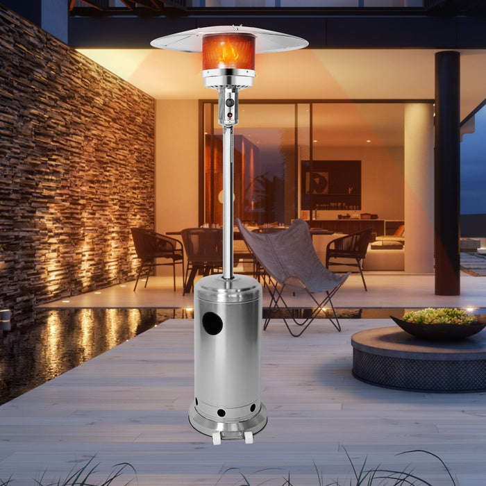 36,000 BTU Outdoor Propane Patio Heater with Stainless Steel Burner and Wheels, Silver