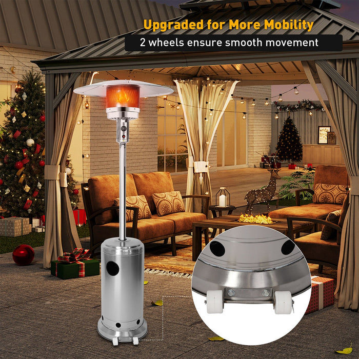 36,000 BTU Outdoor Propane Patio Heater with Stainless Steel Burner and Wheels, Silver