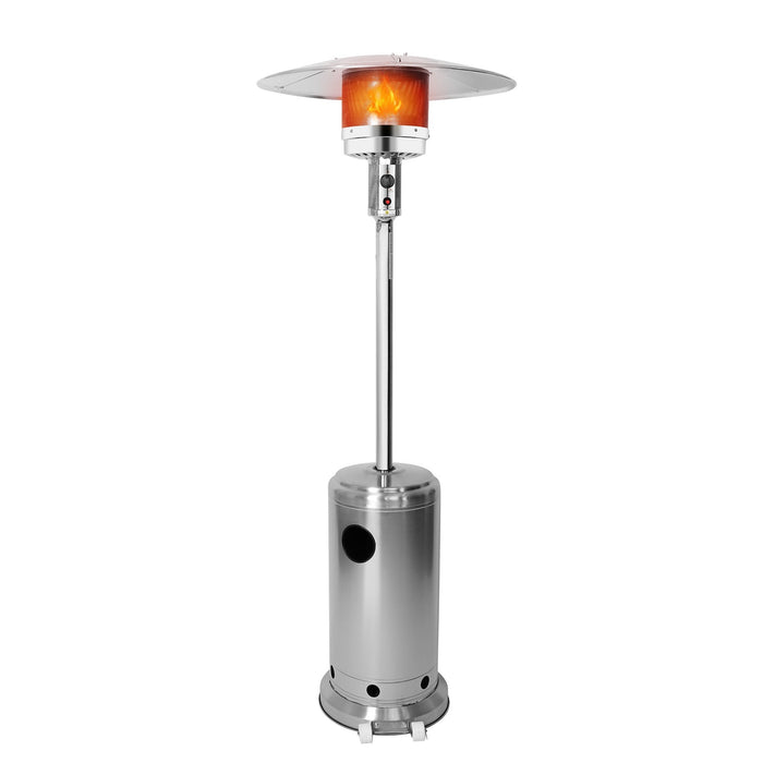 36,000 BTU Outdoor Propane Patio Heater with Stainless Steel Burner and Wheels, Silver