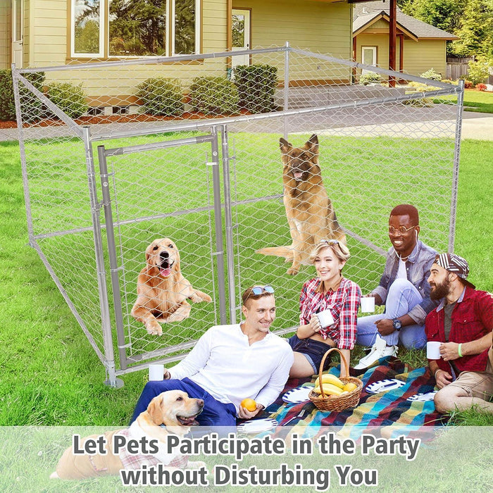 6.5'x6.5'x4' Outdoor Dog Kennel Galvanized Steel Pet Playpen with Secure Lock for Large Dog