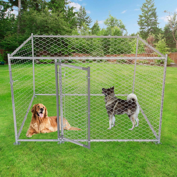 6.5'x6.5'x4' Outdoor Dog Kennel Galvanized Steel Pet Playpen with Secure Lock for Large Dog