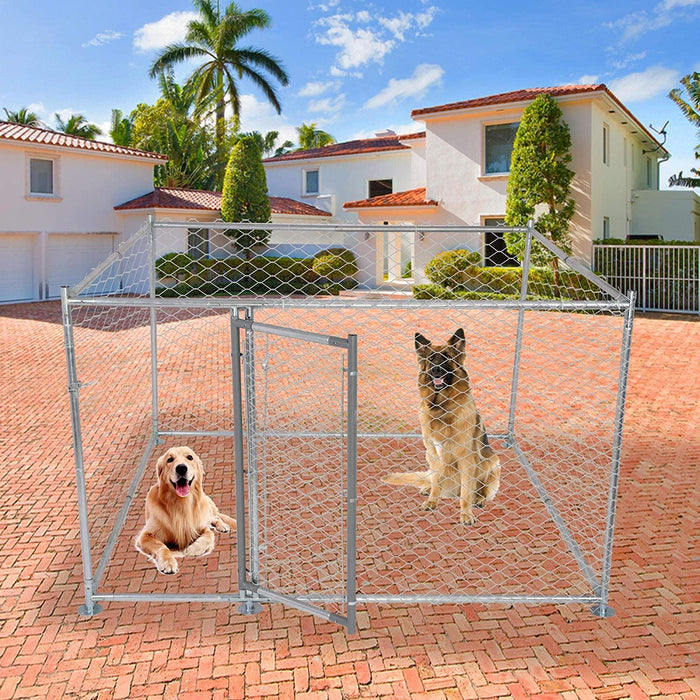 6.5'x6.5'x4' Outdoor Dog Kennel Galvanized Steel Pet Playpen with Secure Lock for Large Dog