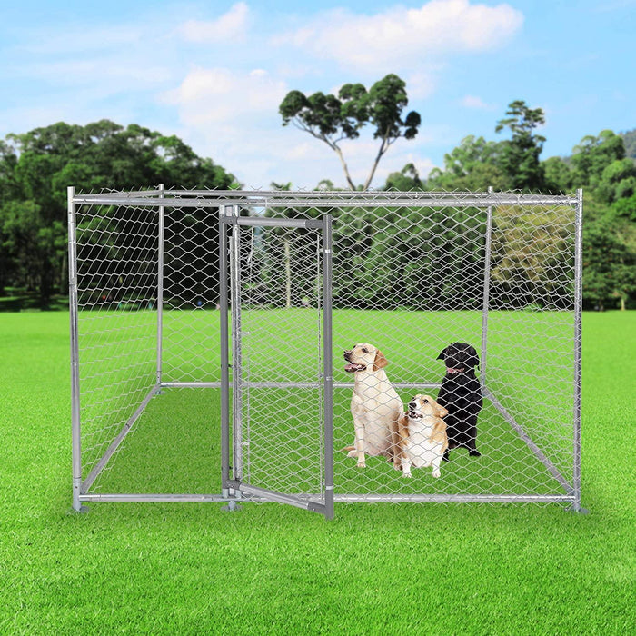 6.5'x6.5'x4' Outdoor Dog Kennel Galvanized Steel Pet Playpen with Secure Lock for Large Dog