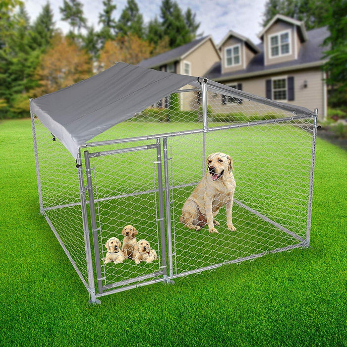 6.5'x6.5'x5' Outdoor Dog Kennel Galvanized Steel Pet Playpen with Waterproof Cover Secure Lock for Large Dog