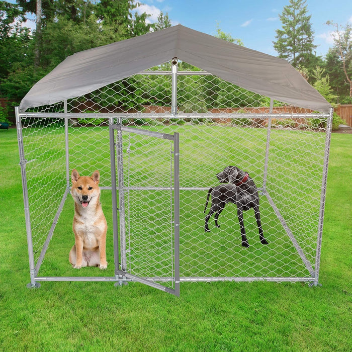 6.5'x6.5'x5' Outdoor Dog Kennel Galvanized Steel Pet Playpen with Waterproof Cover Secure Lock for Large Dog