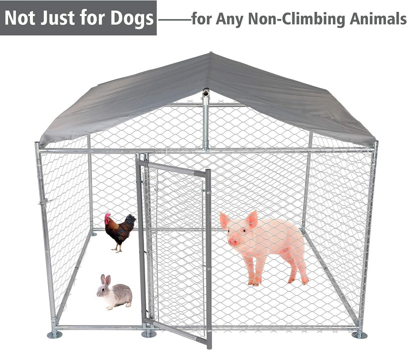 6.5'x6.5'x5' Outdoor Dog Kennel Galvanized Steel Pet Playpen with Waterproof Cover Secure Lock for Large Dog