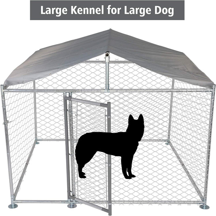 6.5'x6.5'x5' Outdoor Dog Kennel Galvanized Steel Pet Playpen with Waterproof Cover Secure Lock for Large Dog