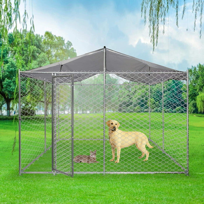 9.8'x9.8'x7.5' Large Outdoor Dog Kennel Galvanized Steel Pet Playpen with Waterproof Cover Secure Lock