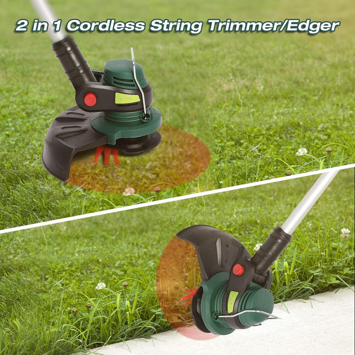 20V Cordless String Trimmer/Edger, 10” Cutting Path, 2.0Ah Battery & Charger Included