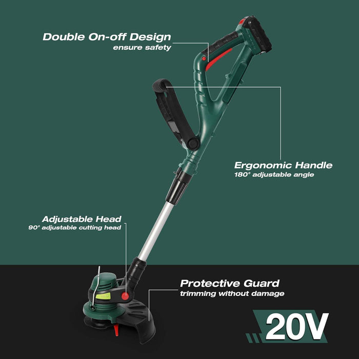 20V Cordless String Trimmer/Edger, 10” Cutting Path, 2.0Ah Battery & Charger Included