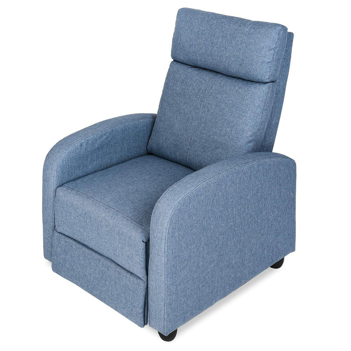 Adjustable Fabric Recliner Chair Ergonomic Recliner Sofa Padded Seat w/Thick Cushion & Backrest, Blue