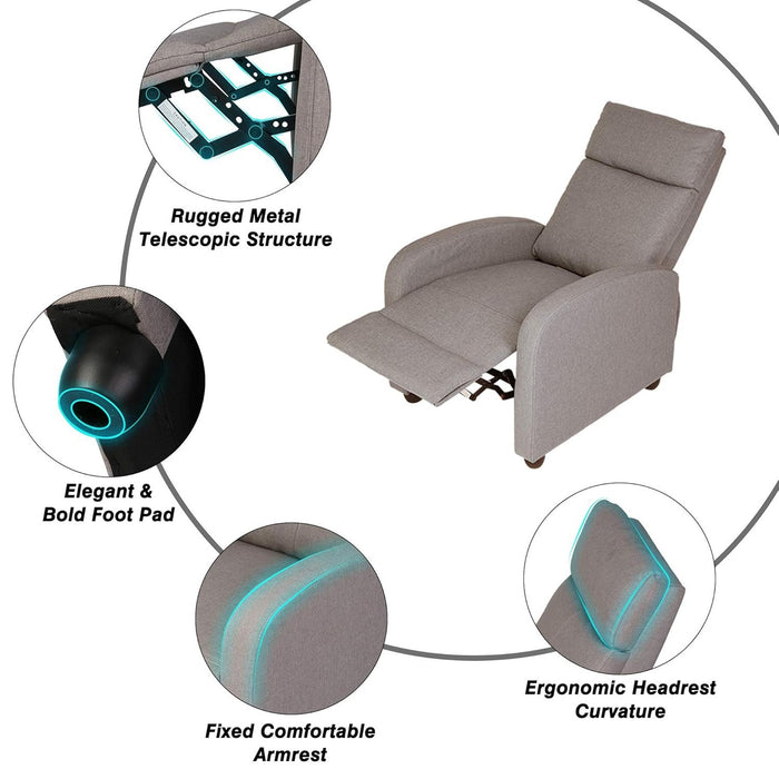 Adjustable Fabric Recliner Chair Ergonomic Recliner Sofa Padded Seat w/Thick Cushion & Backrest