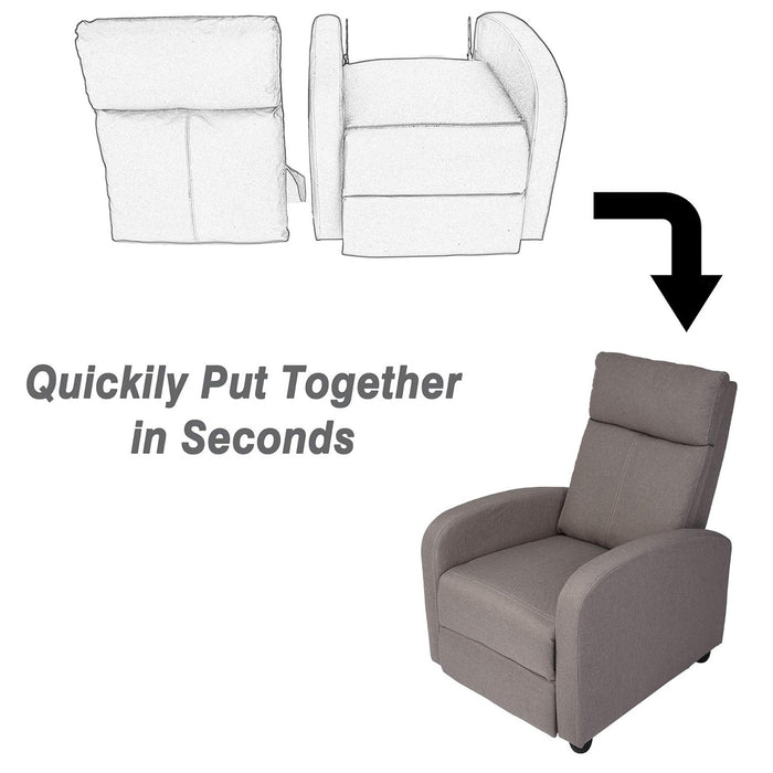 Adjustable Fabric Recliner Chair Ergonomic Recliner Sofa Padded Seat w/Thick Cushion & Backrest