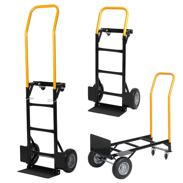 2 in 1 Folding Hand Truck Utility Cart Portable Dolly with Rubber Wheels, 330lbs Capacity