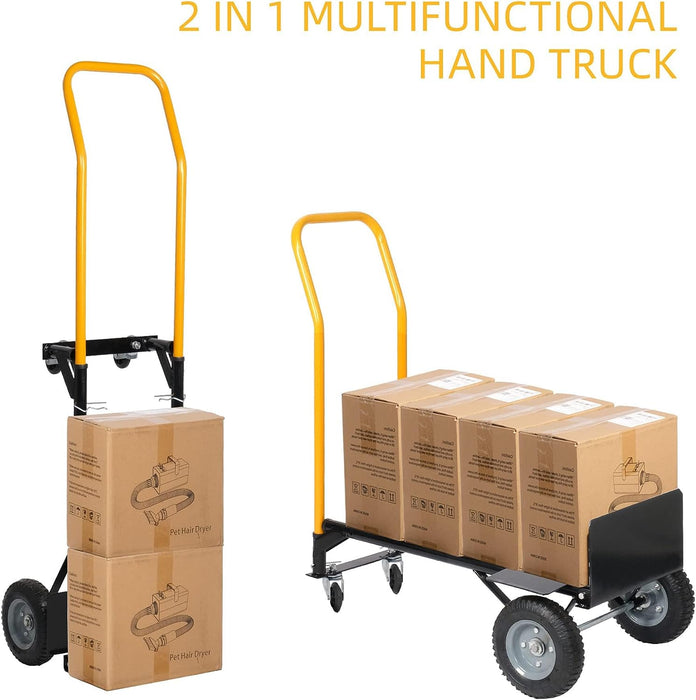 2 in 1 Folding Hand Truck Utility Cart Portable Dolly with Rubber Wheels, 330lbs Capacity