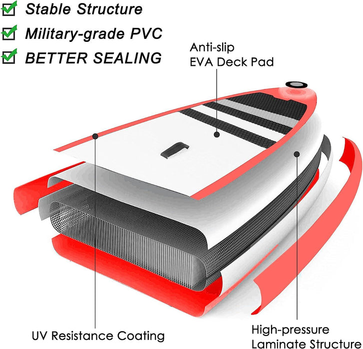 9'x30"x6" Inflatable Stand Up Paddle Board with SUP Accessories & Backpack, Red
