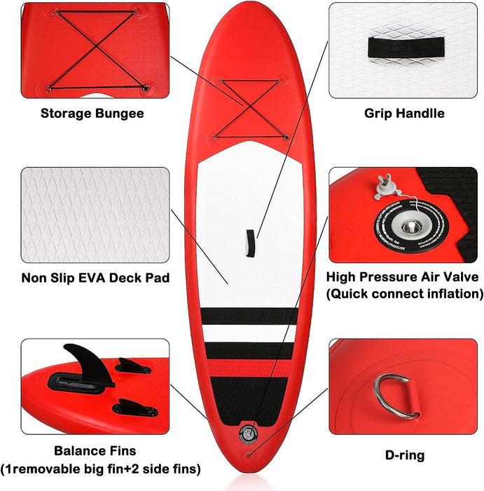 9'x30"x6" Inflatable Stand Up Paddle Board with SUP Accessories & Backpack, Red