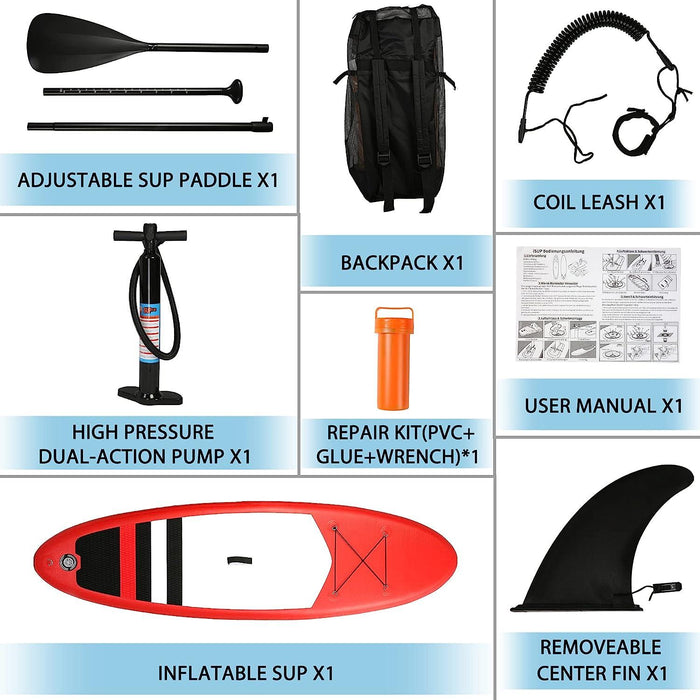 9'x30"x6" Inflatable Stand Up Paddle Board with SUP Accessories & Backpack, Red