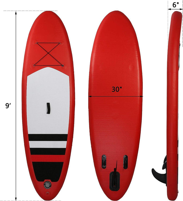 9'x30"x6" Inflatable Stand Up Paddle Board with SUP Accessories & Backpack, Red