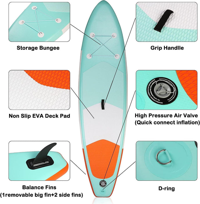 10'x30"x6" Inflatable Stand Up Paddle Board with SUP Accessories & Backpack, Green