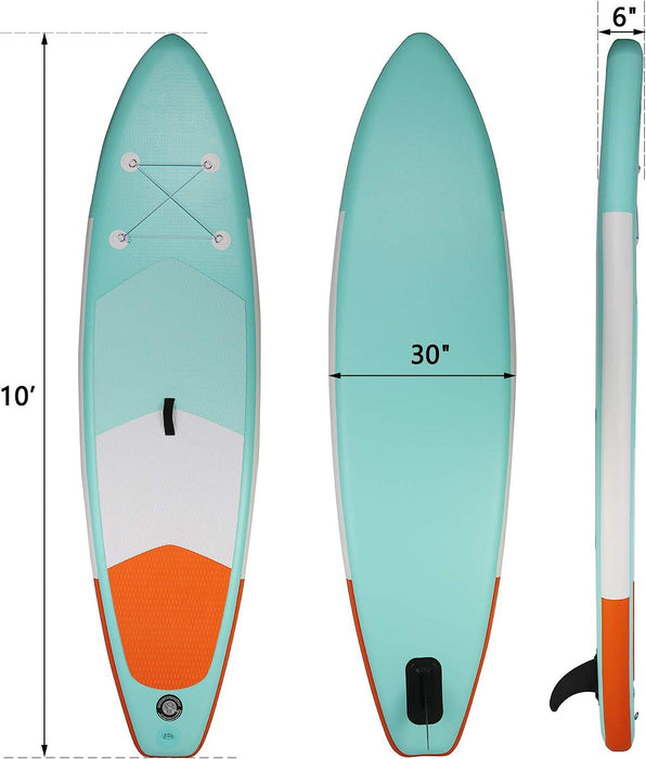 10'x30"x6" Inflatable Stand Up Paddle Board with SUP Accessories & Backpack, Green