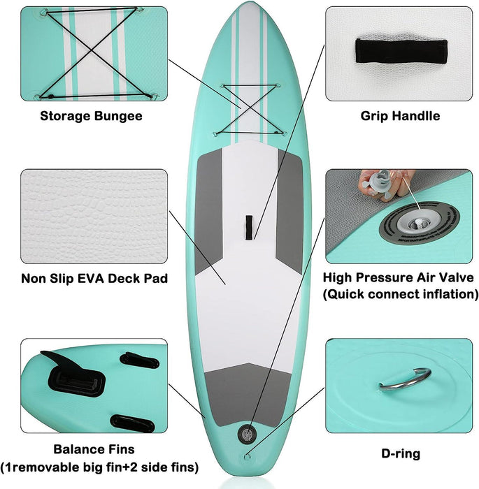 10'x31"x6" Inflatable Stand Up Paddle Board with SUP Accessories & Carry Bag, Green