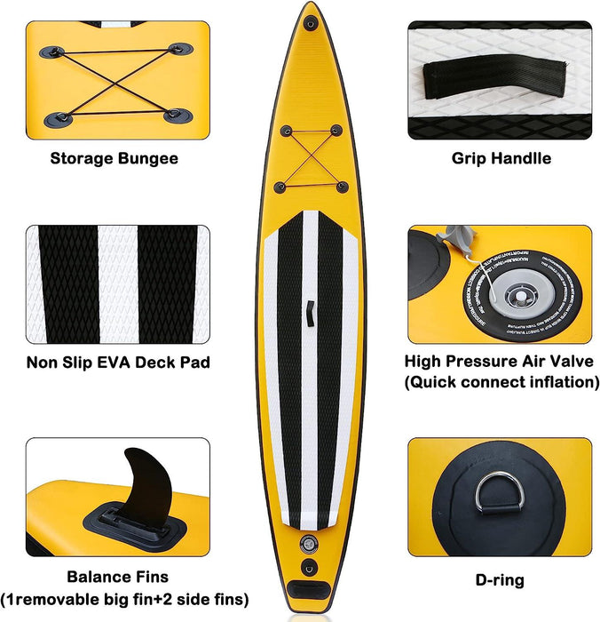 12.6'x28"x6" Inflatable Stand Up Paddle Board with SUP Accessories & Carry Bag, Yellow