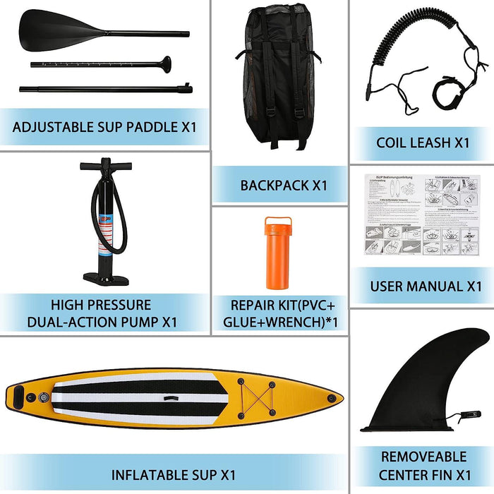 12.6'x28"x6" Inflatable Stand Up Paddle Board with SUP Accessories & Carry Bag, Yellow