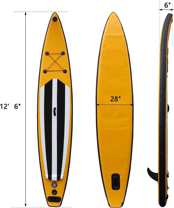 12.6'x28"x6" Inflatable Stand Up Paddle Board with SUP Accessories & Carry Bag, Yellow