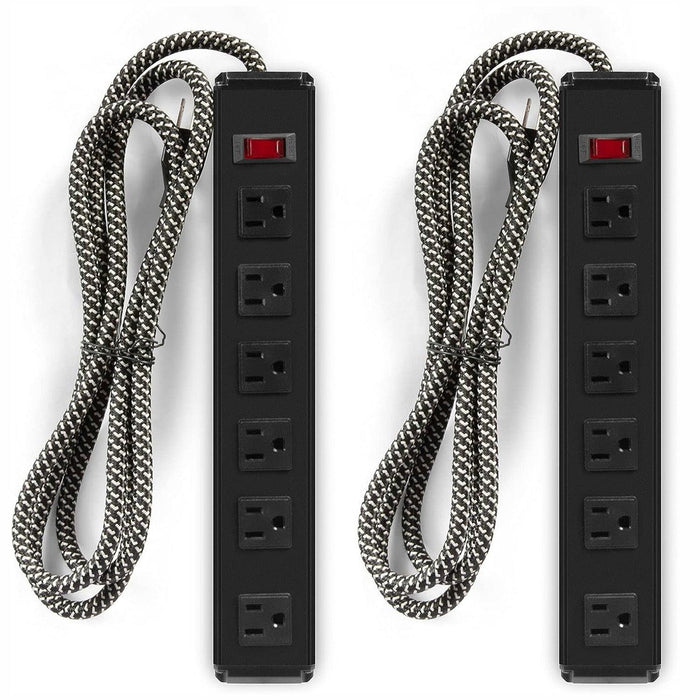 Set of 2 Surge Protector Power Strip with 6 Outlets 6 ft Extension Cord Wall Mount, Black