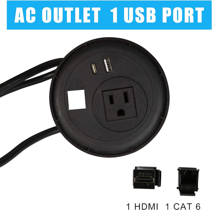 Set of 2 Desktop Power Outlet Grommet Power Socket with AC Outlet Type-A Type-C