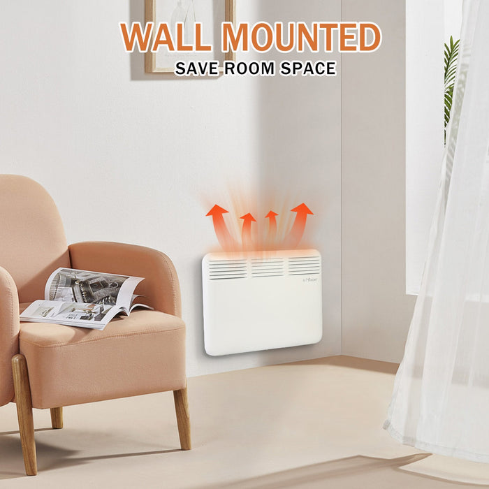 1000W Wall-Mounted Space Heater with Adjustable Thermostat, Portable Convection Freestanding Heater