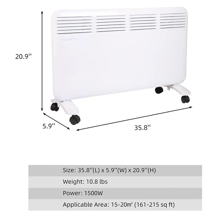 1500W Convection Panel Space Electric Heater Indoor with Adjustable Thermostat LED Digital Display