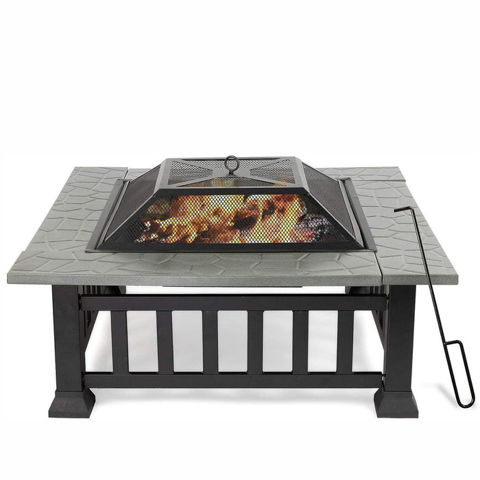 32" Outdoor Square Fire Pits Patio 4 in 1 Fire Pits for Heating Grilling Cooling Drinks & Food