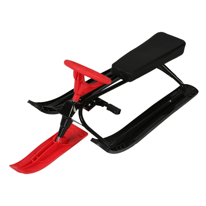 Snow Racer Sled with Steering Wheel and Brakes Kids Teens Ski Sled Slider Board, Red