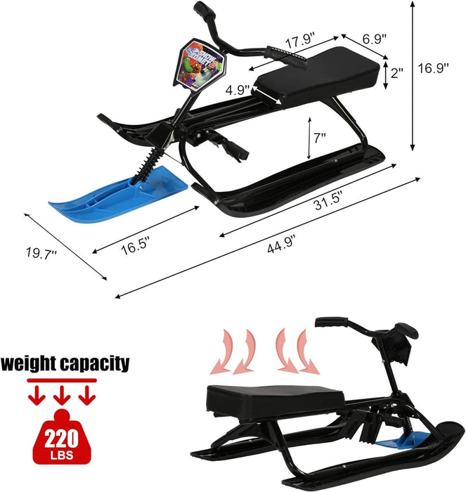 Snow Racer Sled with Steering Wheel and Brakes Kids Teens Ski Sled Slider Board, Blue