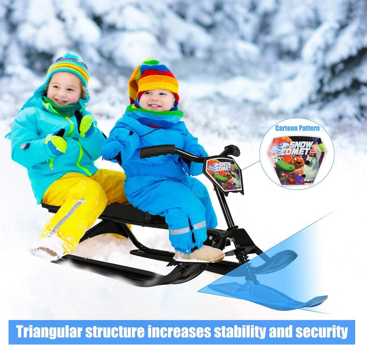 Snow Racer Sled with Steering Wheel and Brakes Kids Teens Ski Sled Slider Board, Blue