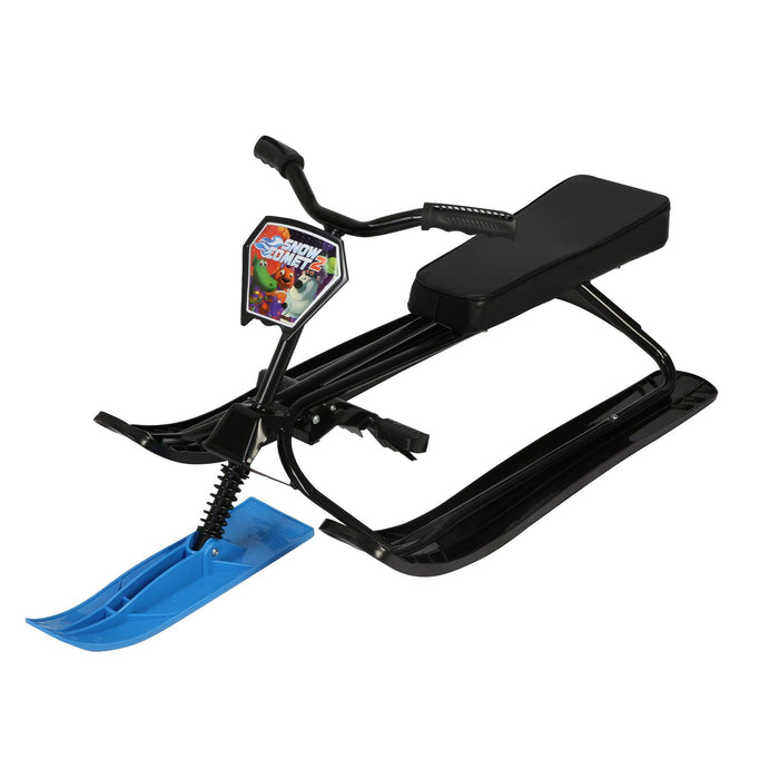 Snow Racer Sled with Steering Wheel and Brakes Kids Teens Ski Sled Slider Board, Blue