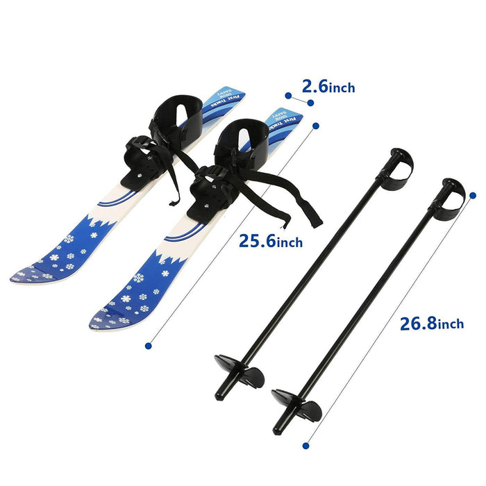 Snow Ski and Pole Set with Bindings 25.6" Ski Boards for Kids Age 2-4 Beginners, Blue