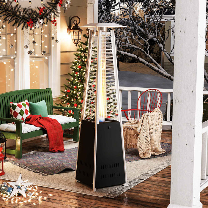 Pyramid Patio Heater Propane Outdoor 42,000 BTU Quartz Glass Tube Flame Heater with Wheels, Black