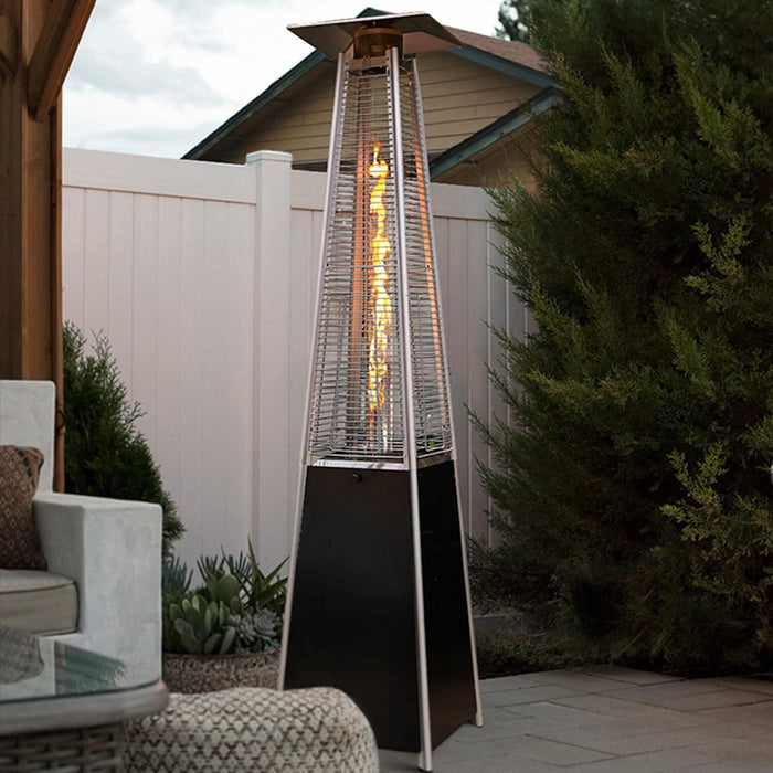 Pyramid Patio Heater Propane Outdoor 42,000 BTU Quartz Glass Tube Flame Heater with Wheels, Black