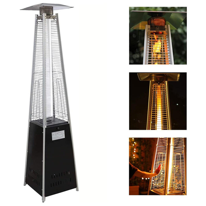 Pyramid Patio Heater Propane Outdoor 42,000 BTU Quartz Glass Tube Flame Heater with Wheels, Black