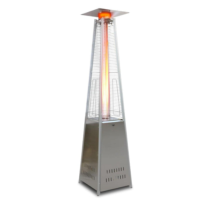 Pyramid Patio Heater Propane Outdoor 42,000 BTU Quartz Glass Tube Flame Heater with Wheels, Silver