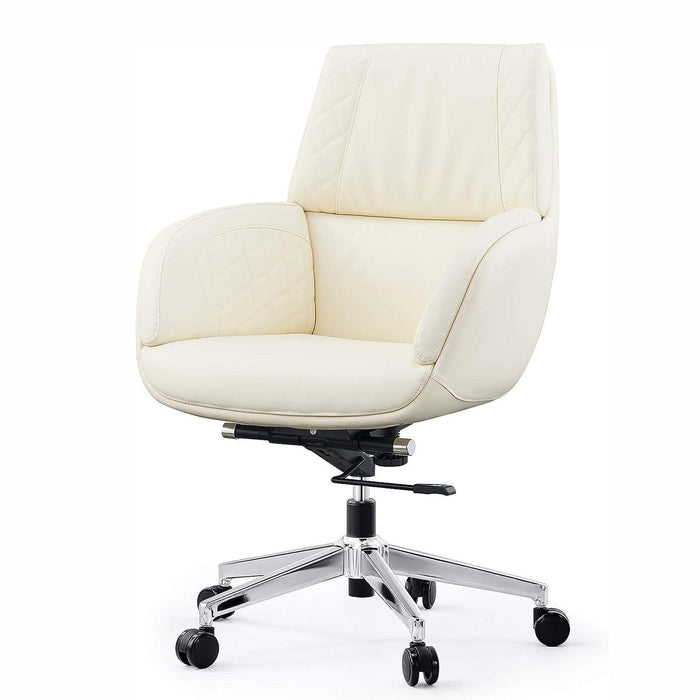 Height Adjustable Swivel PU Upholstered Modern Office Chair with Tiltable Back, White