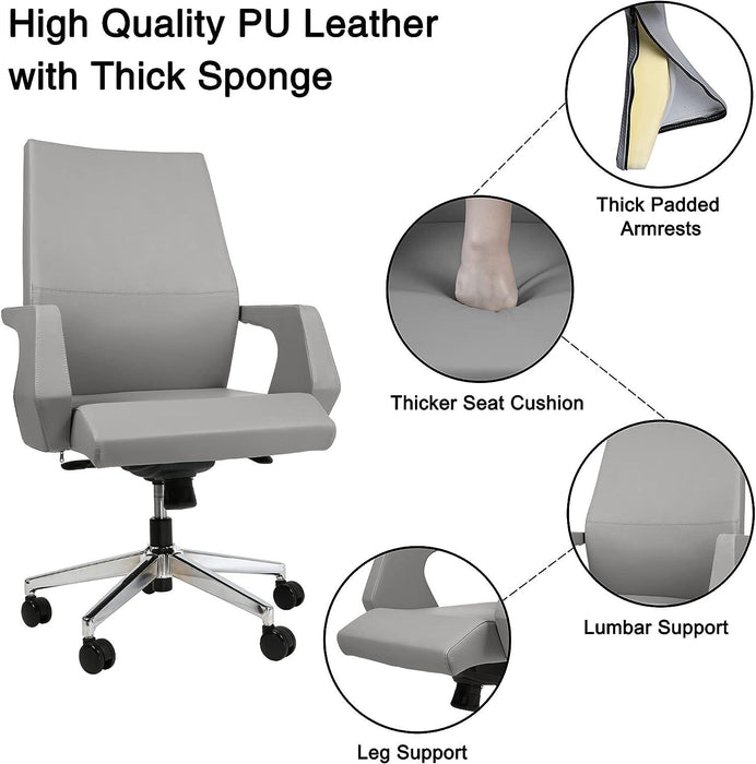 Executive Office Chair Ergonomic Leather Chair with Padded Armrests Lumbar Support, Gray