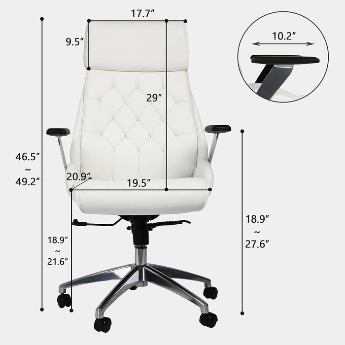 High Back Office Desk Chair Ergonomic Adjustable Lumbar Support 360 Swivel Chair, White