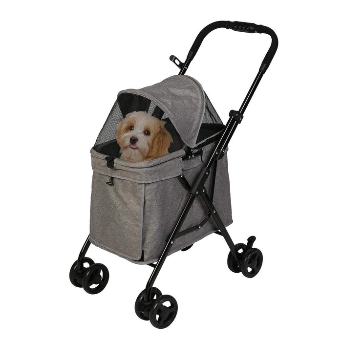 Folding Dog Stroller Carrier Pet Stroller with Front Entry and Multiple Mesh Windows, Gray