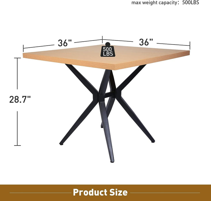 36" Square Wooden Dining Table for 2-4 Modern Kitchen Table with Metal Leg