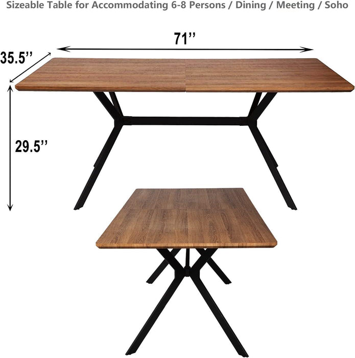 71" Rectangle Mid-Century Modern Wooden Dining Table for 6-8 Kitchen Table with Metal Legs